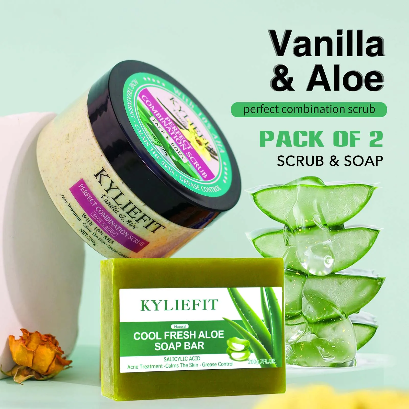 KYLIEFIT Premium Organic Scrub Set For Face, Body, Legs, Knee, Feet, Arms And Hands, Clean Skin, Reduce Spots, Moisturizing