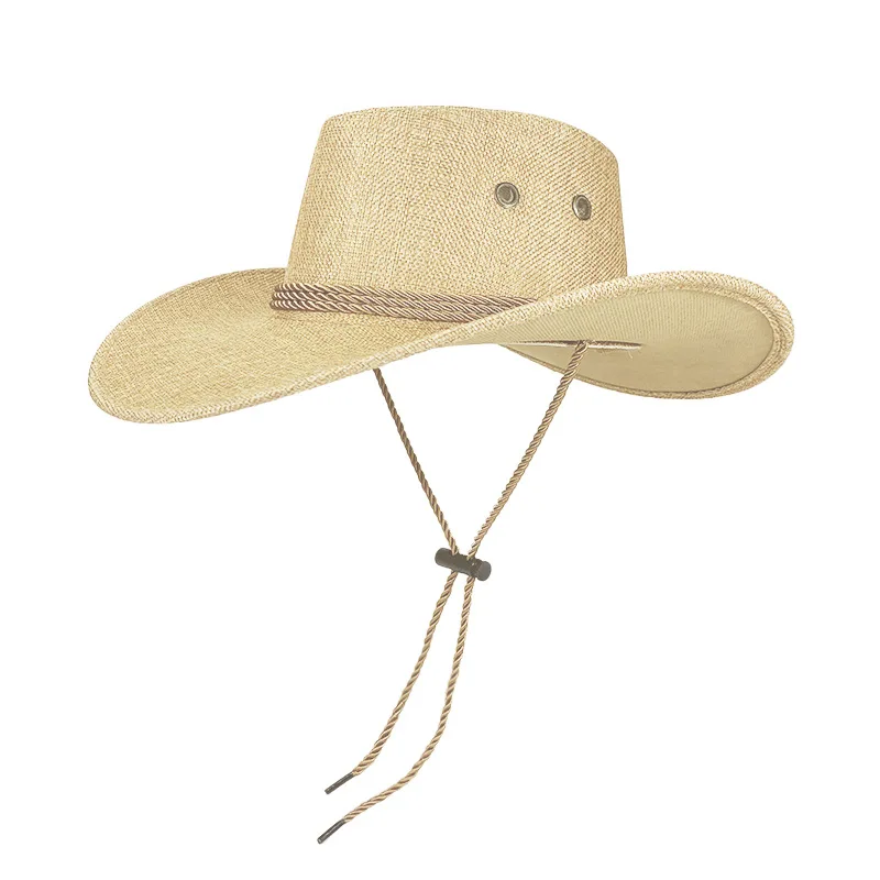 Western Cowboy Hat for Men Summer Wide Brim Sunscreen Denim Sun Cap Outdoor Travel Hiking Fishing Anti-UV Visor Travel Hats