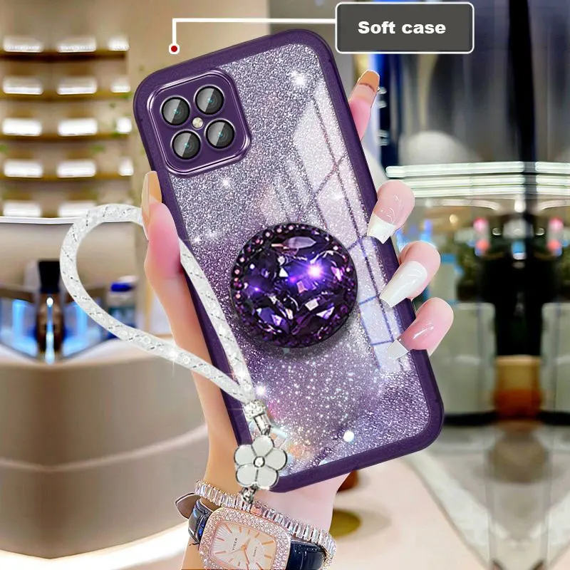 2022 Bling Glitter Lanyard Diamond Holder For Honor x8 4G 90 Lite Pro Phone Case X 8 Silicone Cover with Rope_voghion.com