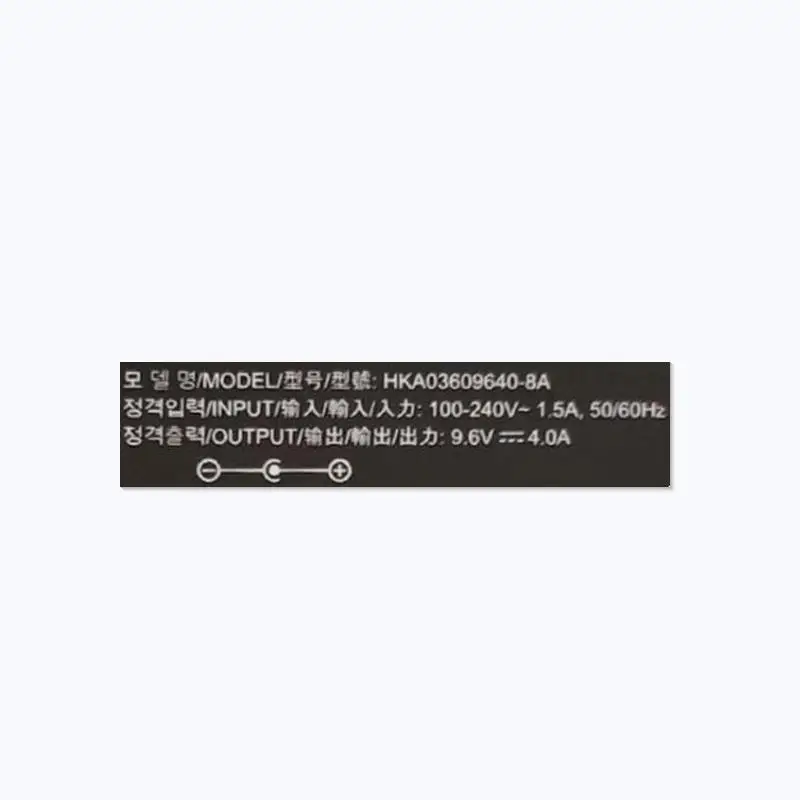 헌트키 9.6V 4A 38.4W 5.5x2.1mm HKA03609640-8A 전원 공급 장치용 기존 AC 어댑터 충전기