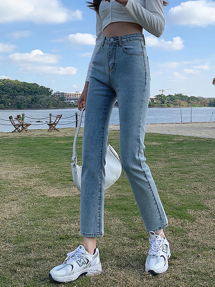 skinny jeans Yitimoky high waist loose wide leg button Low 2022 Summer Ankle length pants Denim pants Vaqueros Mujer Zipper Ladies trouser armani jeans