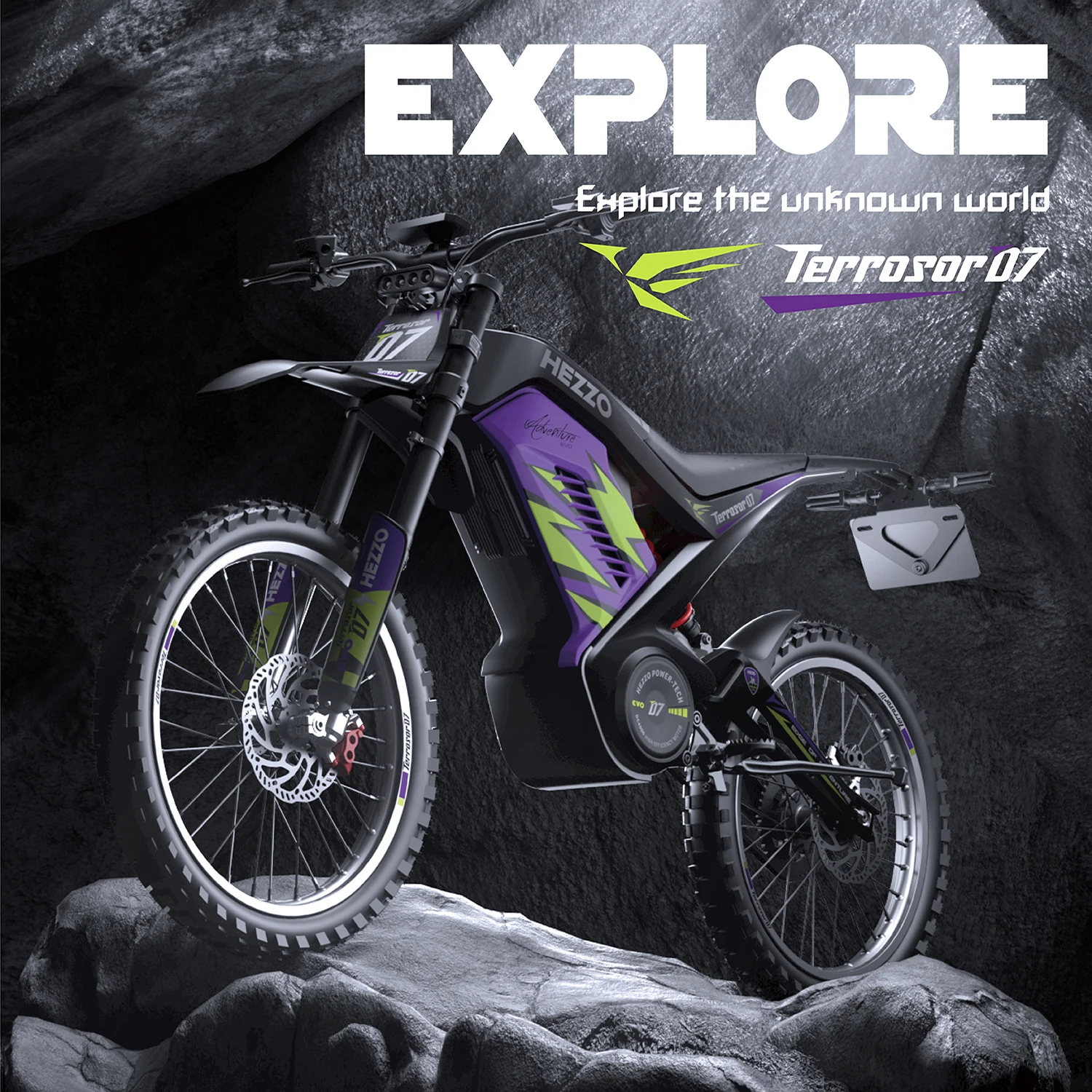 HEZZO-Electric Dirt Bike, Off-Road Ebike, Top Speed 85km/h, 389NM