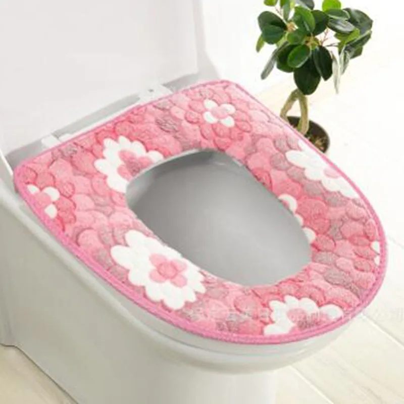 Toilet Seat Cover Toilet Mat Toilet Seat Cushion Toilet Mat Set Toilet Accessories Flower Warm Toilet Cover Seat Lid Top Cover Pad Bathroom Warmer Toilet Seat Bowl Soft Zipper Washable