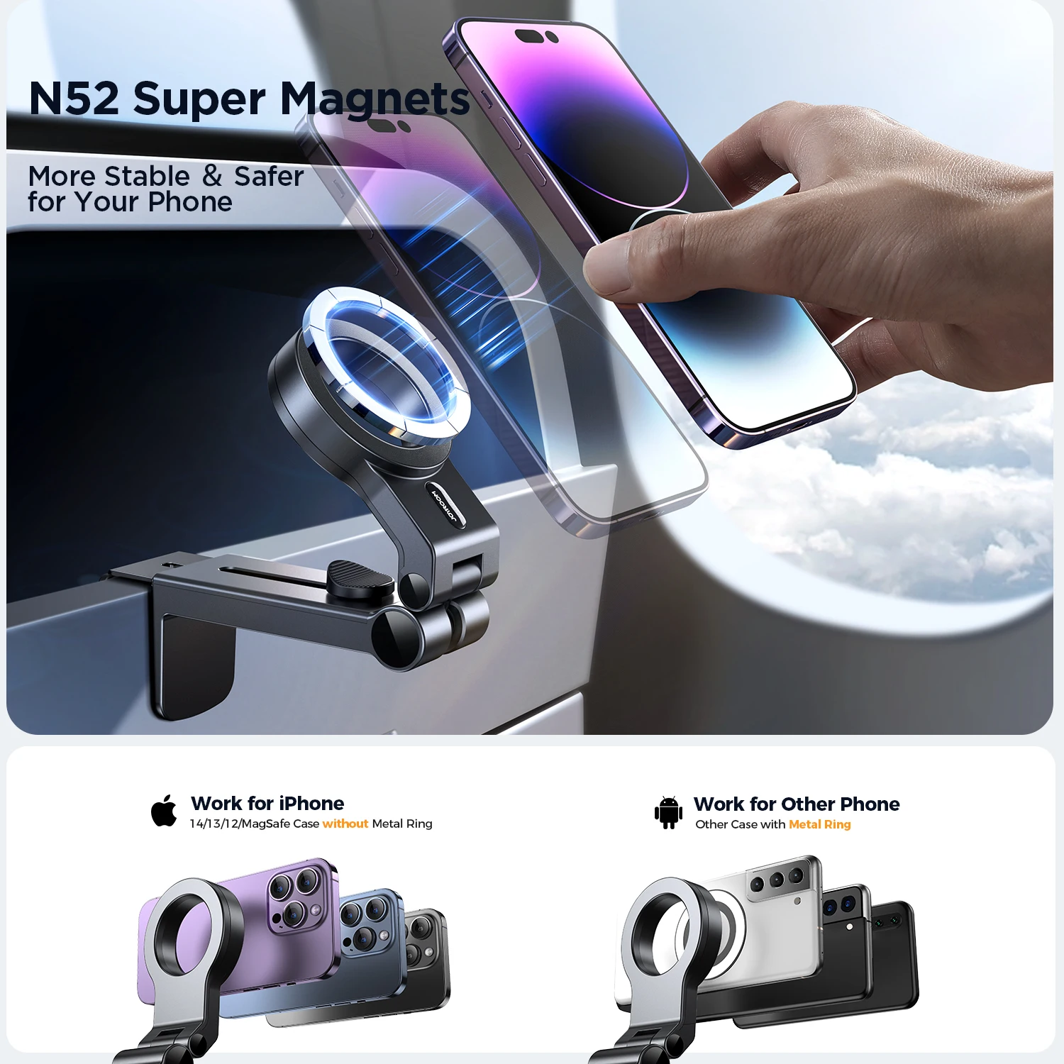 Joyroom Magnetic Airplane Phone Holder for iPhone 15 Pro Max Travel Essentials Flexible Rotation Hands-Free Airplane Phone Mount