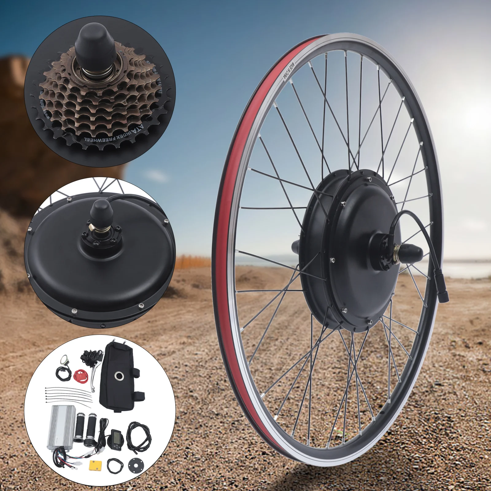 Kit Conversion Vélo électrique 48V 500W/750W Moteur Arrière - Compatible 26/27.5/29/700C, Avec Batterie, écran, Pour Cassette Et Frein Disque