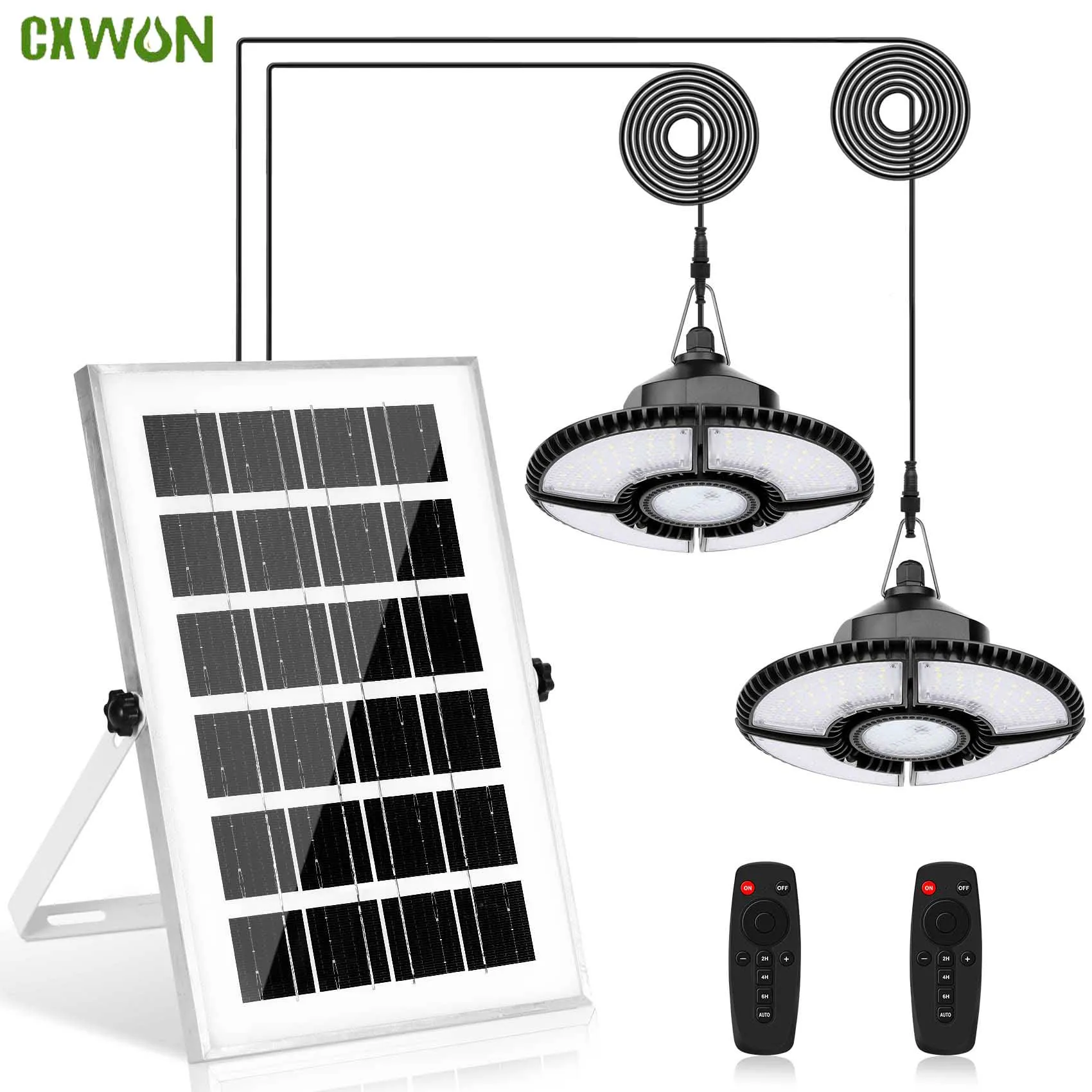 Pannello Solare Capannone Luce Doppia Testa 1000Lm Indoor Dimmerabile Led Lampadario Solare Lampade A Sospensione Per Garage Gazebo Lampada Domestica