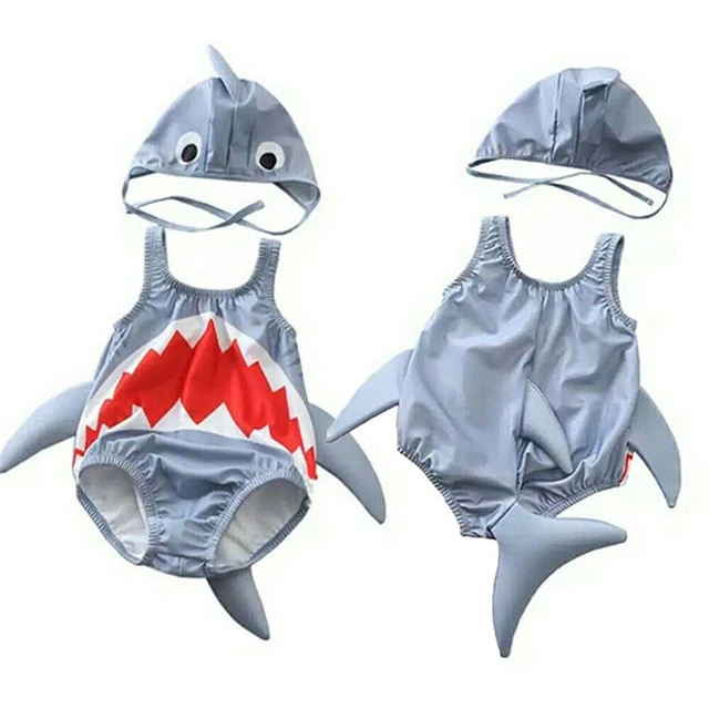 Pudcoco-traje de baño para bebé, mameluco con patrón de tiburón de dibujos animados, cuello redondo sin mangas, 2 piezas, ropa playa informal deportiva _ - Mobile