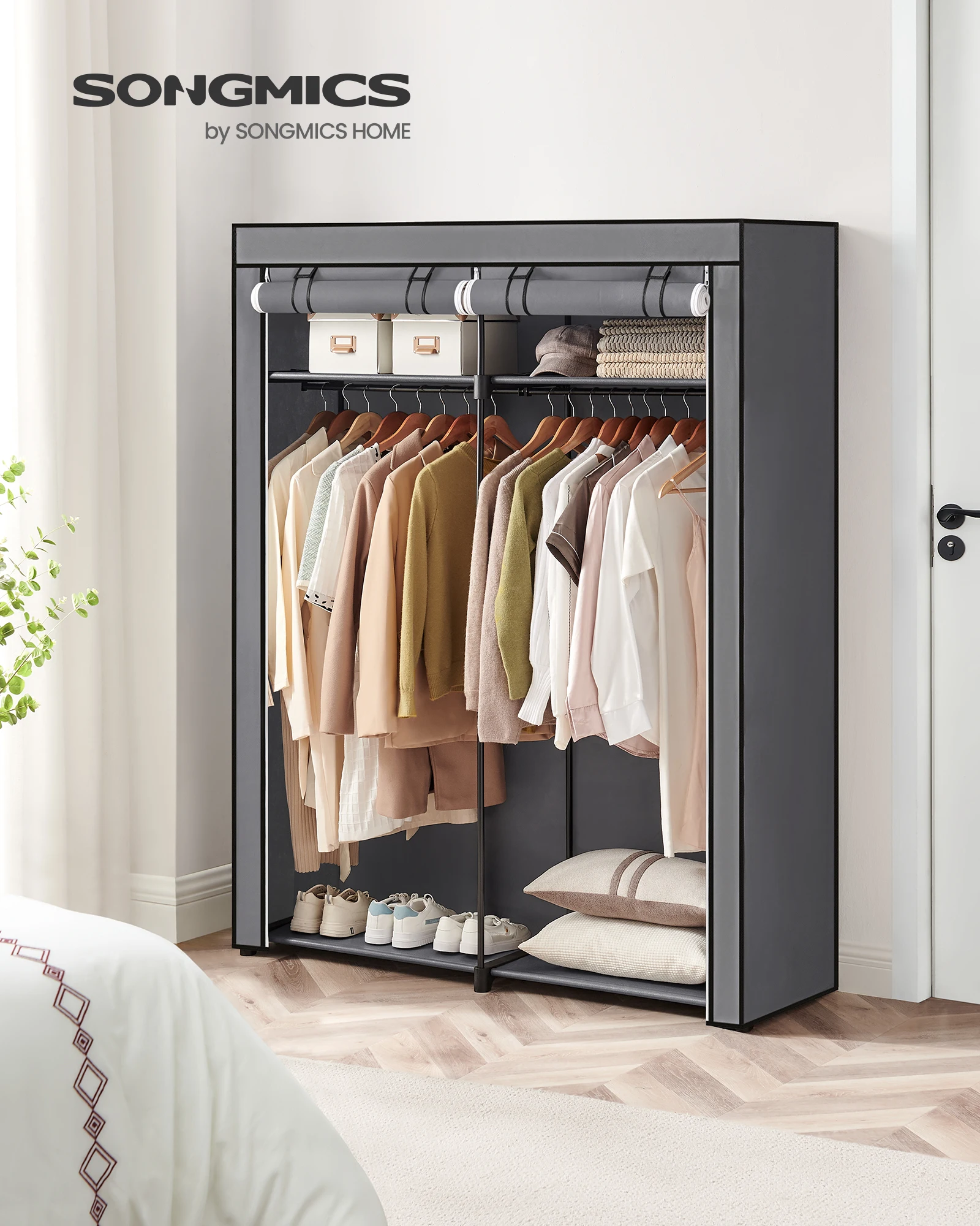 SONGMICS Closet Wardrobe, Portable Closet for Bedroom, Clothes Rail with Non-Woven Fabric Cover, Clothes Storage Organizer 2