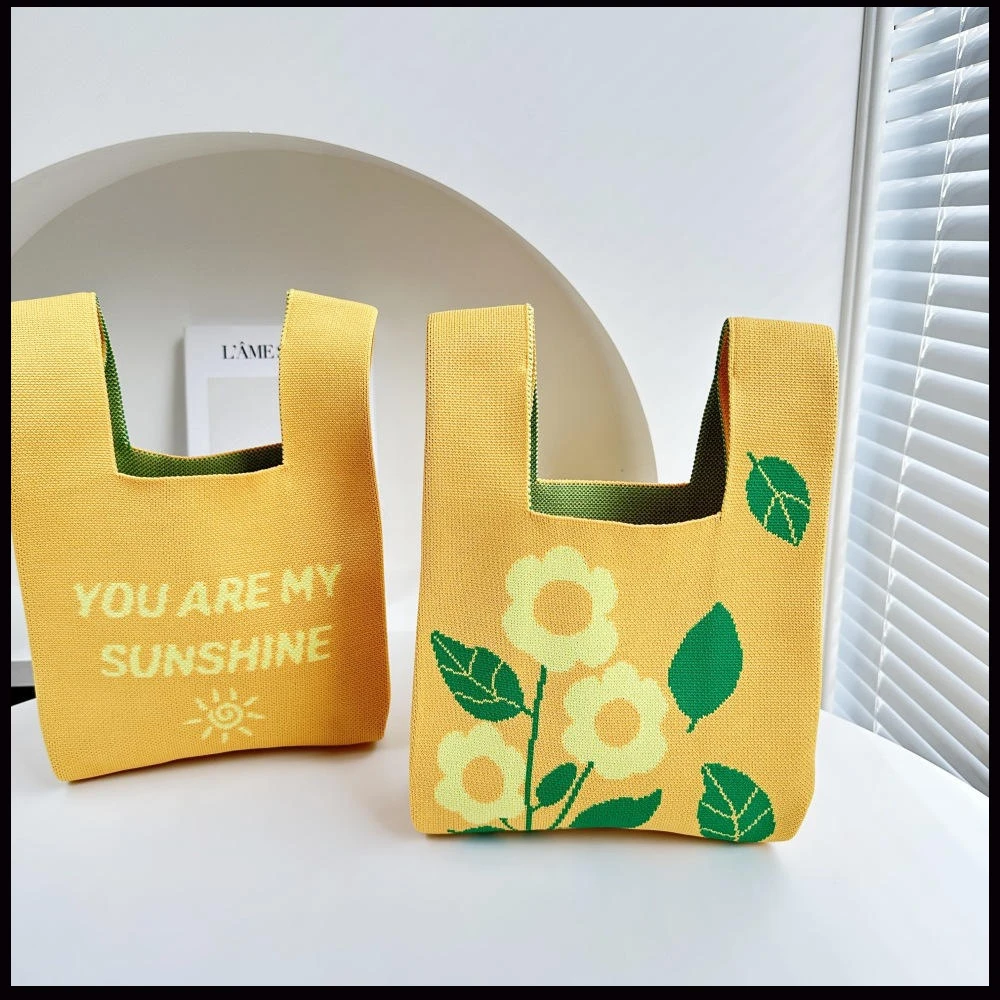 

Sunflower Tulip Flower Handbag For Woman Original Design Knitted Shoulder Bag Portable Travel Beach Tote Bag Gift Packaging Bag