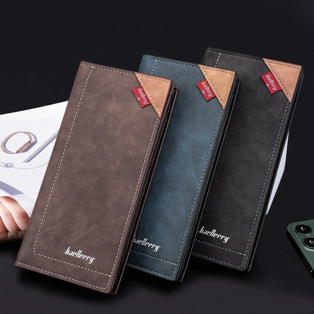 Baellerry Professional RFID Men Wallet, Long Bifold PU Leather Multi-Card Organizer Slim Suit Pocket Fit