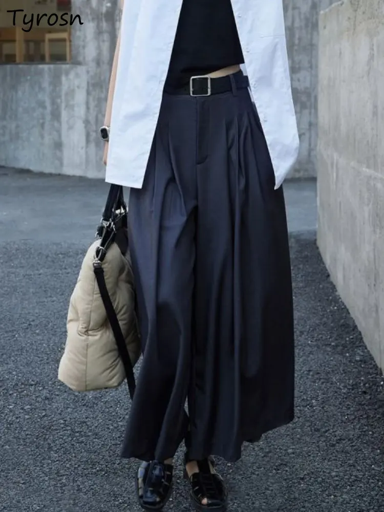 

Повседневные женские брюки со складками, простая стильная свободная уличная одежда, Универсальные женские весенние брюки империи в Корейском стиле