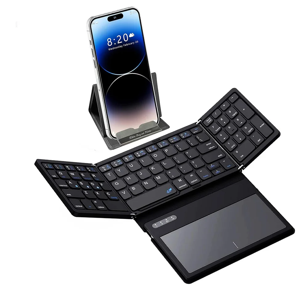 81 Keys Tri-Fold Wireless Bluetooth-compatible Keyboard with Touchpad Tablet Phone Computer External Universal Portable Keyboard