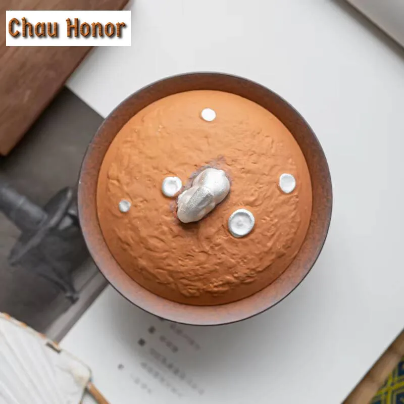 150ml Handmade Rough Pottery Gaiwan Aesthetic Old Rock Mud Rabbit Tea Tureen Chinese Tea Making Cover Bowl Tea Ceremony Craft