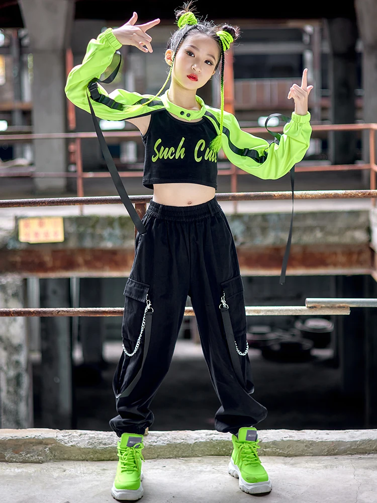 Cool Style Hip-hop Clothing Girls Green Sleeves Tops Black Pants Kpop Jazz  Dance Performance Outfit Concert Stage Costume Bl8635 - Ballroom -  AliExpress