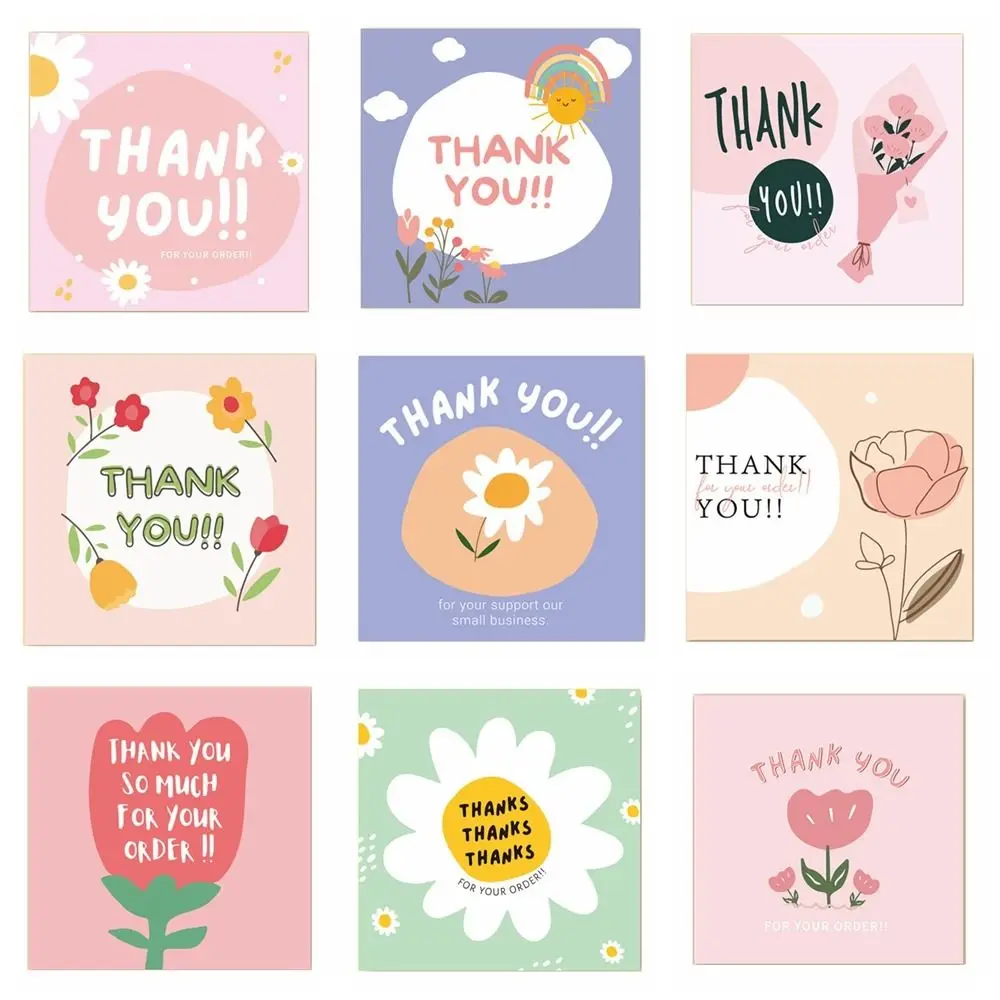 Thank You Cards Cartoon Flower Multicolor Gratitude Labels 100PCS Party Supplies DIY Greeting Postcards Home Decorations