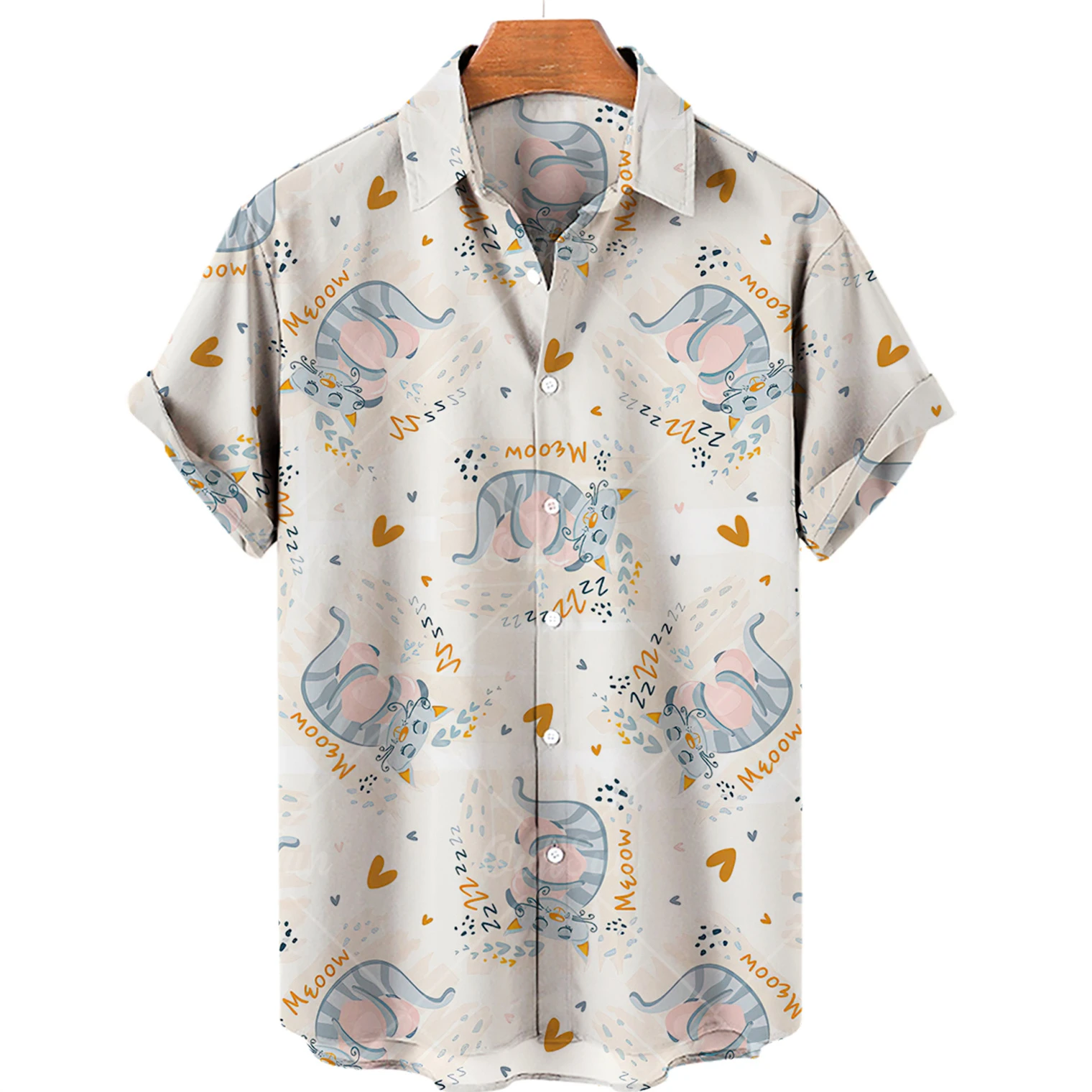 2022 New Cute Cat Men's 3D Hawaiian Shirt Summer Beach Short Sleeve Shirt Lapel Single Button Shirt Oversized Top 5XL 2022 short sleeve hawaiian shirt men casual loose single button oversized 3d gold collar printed vacation top shirt