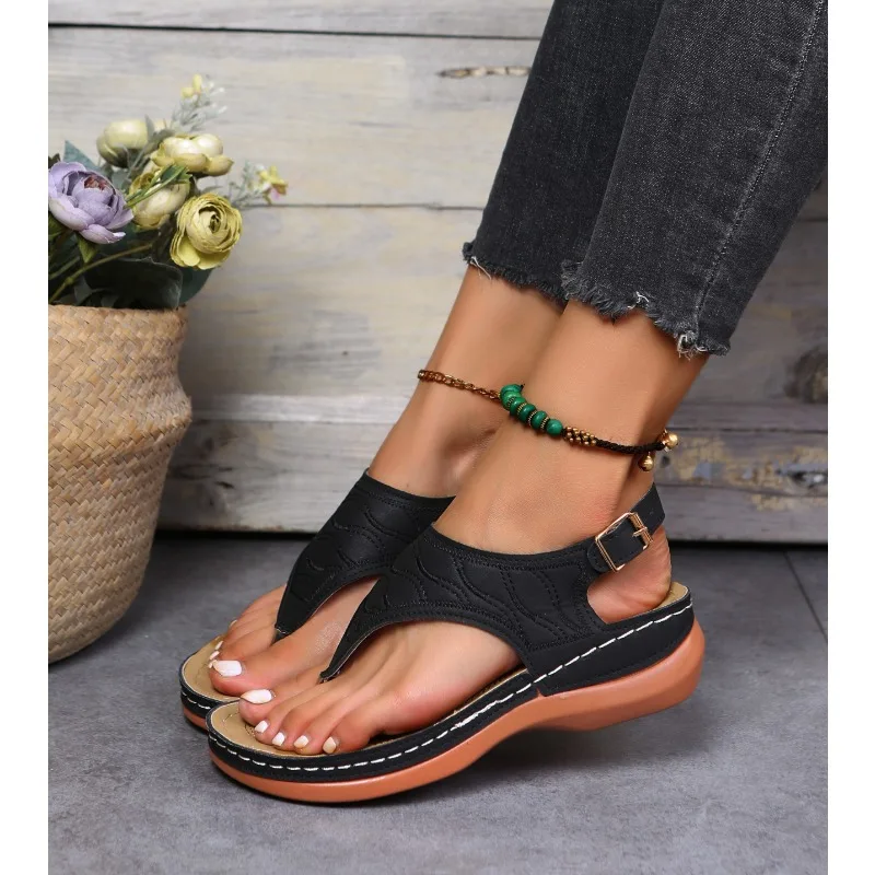 Damen-Sandalen mit Weicher Sohle, Sommer-Schuhe für Frauen, Keilabsatz-Sandalen, Strand-Pantoletten, Damen-Flip-Flops, Sommer-Sandalen – Detail 35