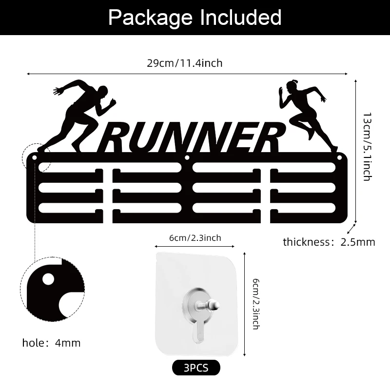 Running Medal Hanger Display for Wall Home Badge Race Marathon Running Medalist Black 11.4x5.1 Inch 1PC