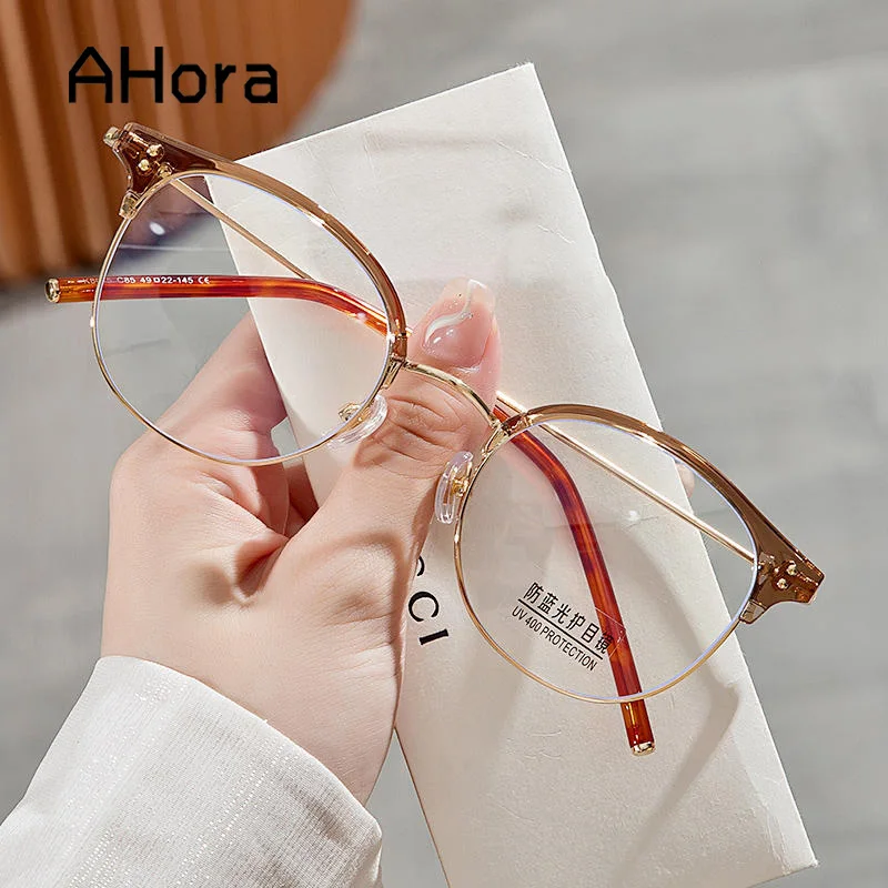 

Ahora Ultralight Half Frame Glasses Reading Eyewear Fashion Women&Men Anti Blue Light Computer Presbyopia Eyewear Goggles 0.+4.0