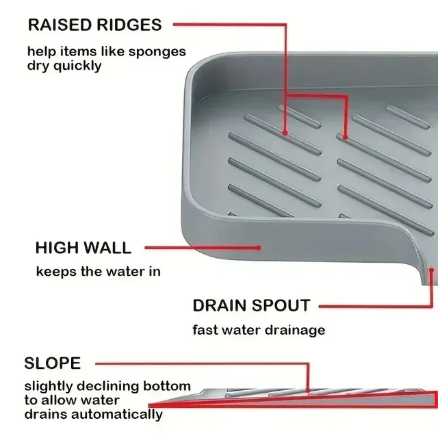 2/1pcs Sink Silicone Tray With drain Soap Sponge Storage Holder Countertop Sink Scrubber Brush Storage Rack Kitchen Organizer 6