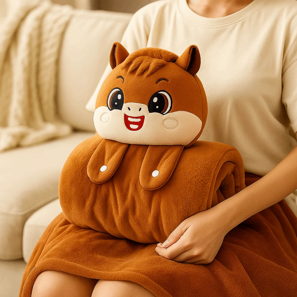 Soft Warm Horse Mascot Blanket Comfortable Cartoon Flannel Blanket Fluffy Throw Folding New Year Throw Blanket Living Room