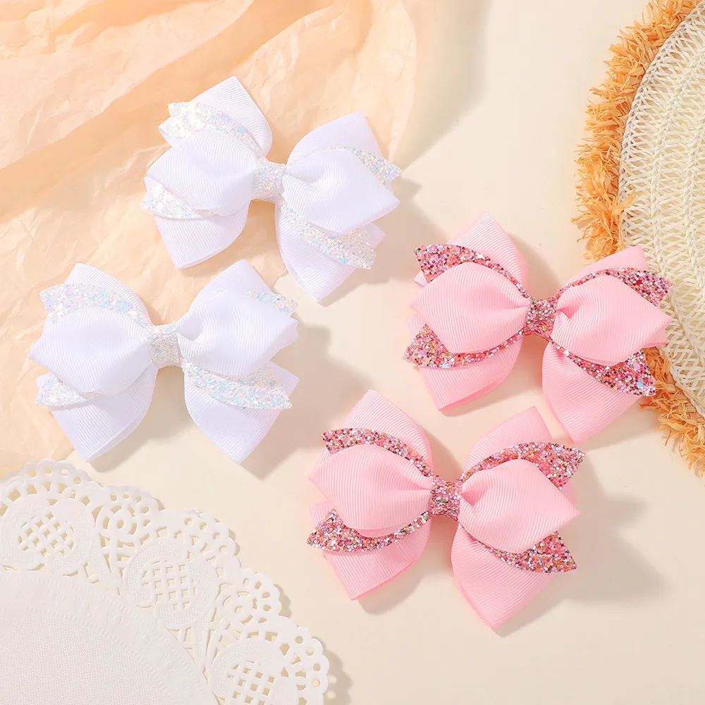 2 Teile/satz Bunte Party Bowknot Band Haar Clips für Mädchen Glitter Haar Pony Hairgripes Schöne Einfarbig Haarspange – Detail 12
