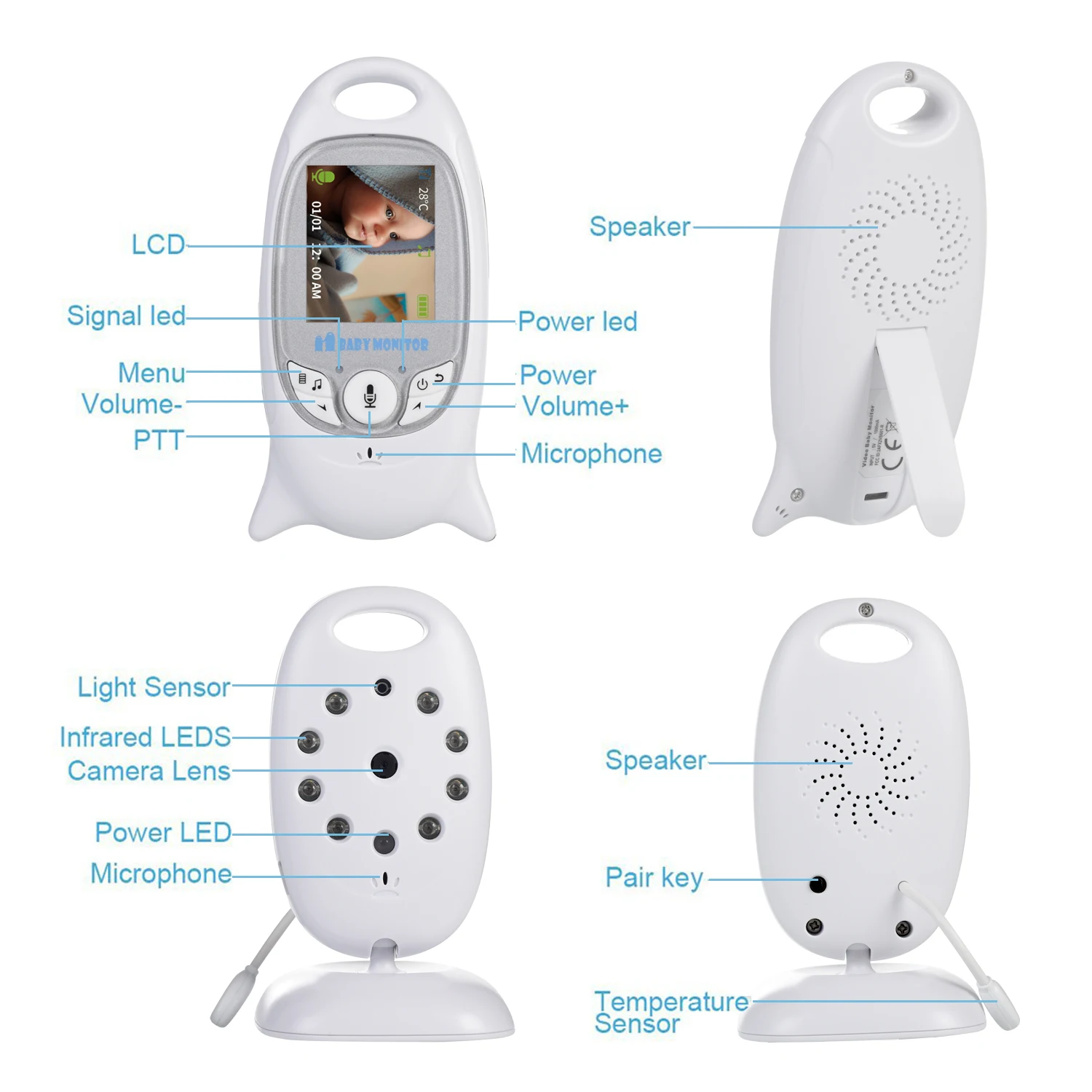 Video Wireless Baby Monitor 2.0 inch Color Security Camera 2 Way Talk Night Vision IR LED Temperature Monitoring with 8 Lullaby security camera wireless baby monitor video baby monitor