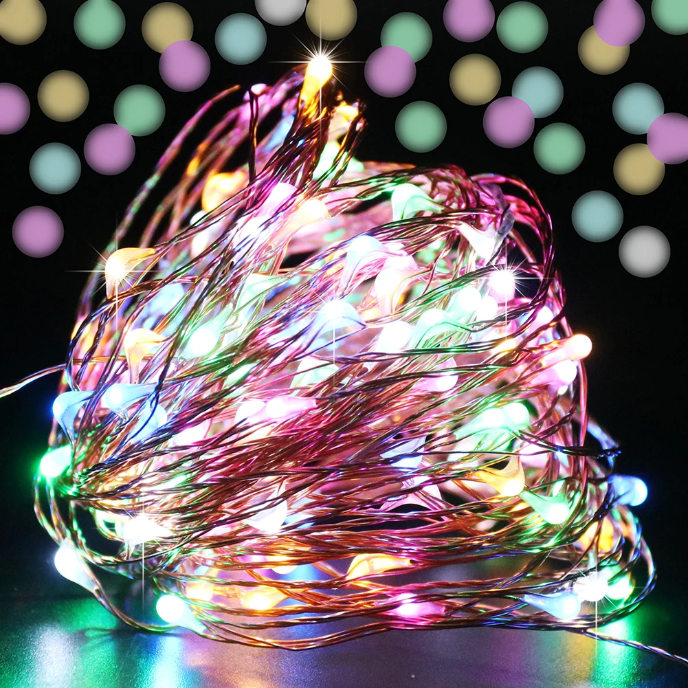 thumbnail image 1 of Cadena de luces LED de alambre de cobre con enchufe europeo e interruptor, 10/20/30/50 m, 12 V, para decoración de árbol de Navidad, bodas y fiestas, 1 of 5
