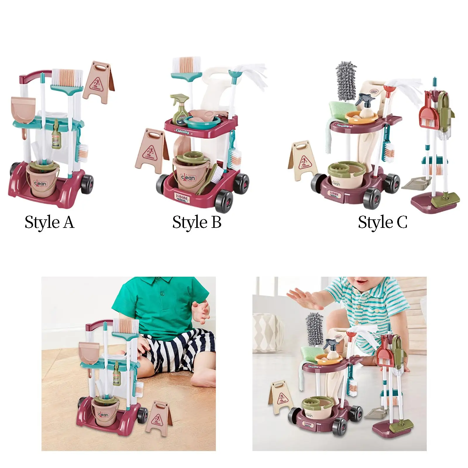 Kids Cleaning Playset Pretend Play Toy Dustpan and Mop Set Pretend Home Cleaning 3