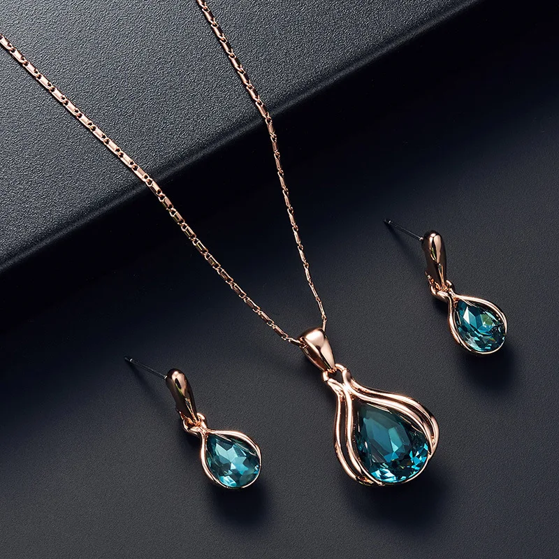 쥬얼리세트 Lucky Hetian Jade Antique Bracelet Creative All-Match Auspicious Cute Female Temperamental Fashion Gifts Femme 11 Water Drop Shape Pendant Necklace & Drop Earrings Set For Women & Girls Artificial crystal necklace, earrings, jewelry set,