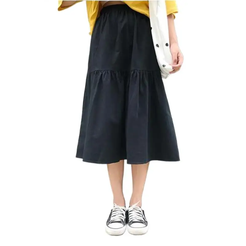 

Autumn 2024 Cotton Linen Patchwork Elastic Waist Skirts Women Casual Summer Loose Skirts Girls Skirt Vestidos