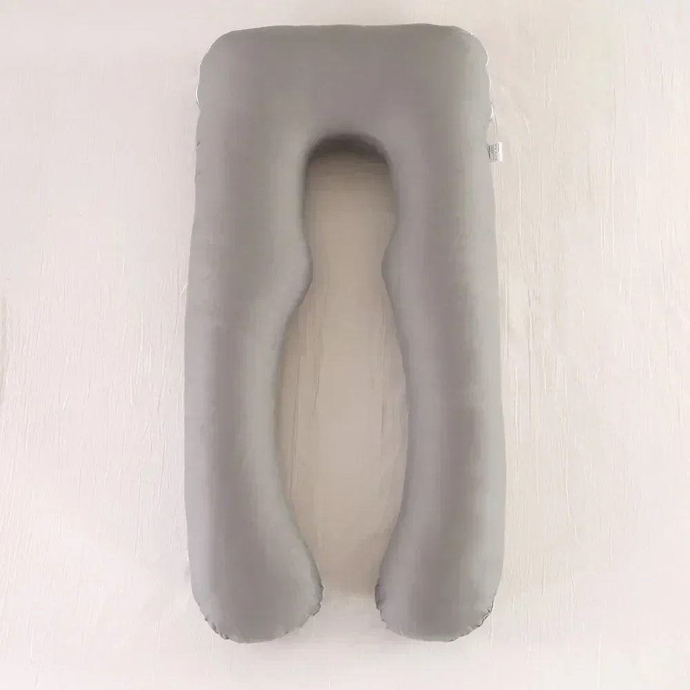 Maternity side sleeping support pillow for back and belly relief.