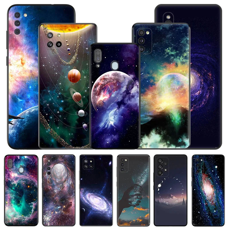 Planet Universe Nebula Custodie In Silicone Nero Per Samsung Galaxy A54 5G A04 A03 A34 A01 A02 A50 A70 A40 A30 A20 S A10E Cover
