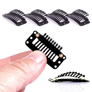 New 100pcs chunni clips 3.6cm 10 Teeth Snap Clips with Safety Pin For Weft  Hair Extensions - AliExpress