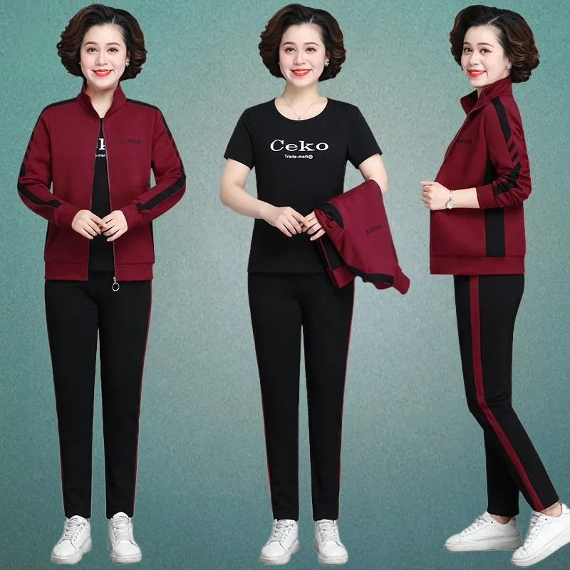 

2023 New Women Clothing Autumn Ladies Tracksuits Casual Oversize Solid Color Suit Jackets +Trousers +T-shirt 3 Piece Outerwear