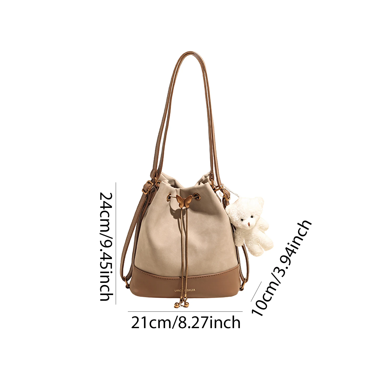 Women Faux Suede Drawstring Crossbody Purse with 2 Strap Medium Tote Bag for Travel Shopping Daily Use