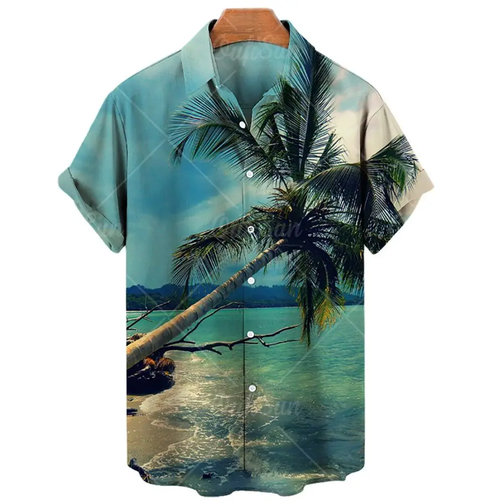 

2022 Hawaiian Men's Women's Coconut Print Shirts Men's Casual Short Sleeves Plus Size 5XL Comfortable and Breathable