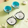 Cute Paw Print Cat Bowl Cartoon Pet Ceramic Bowl Iron Frame Double Bowl Dog Cat Universal High Quality Non-slip Bowl Pet Feeder 2