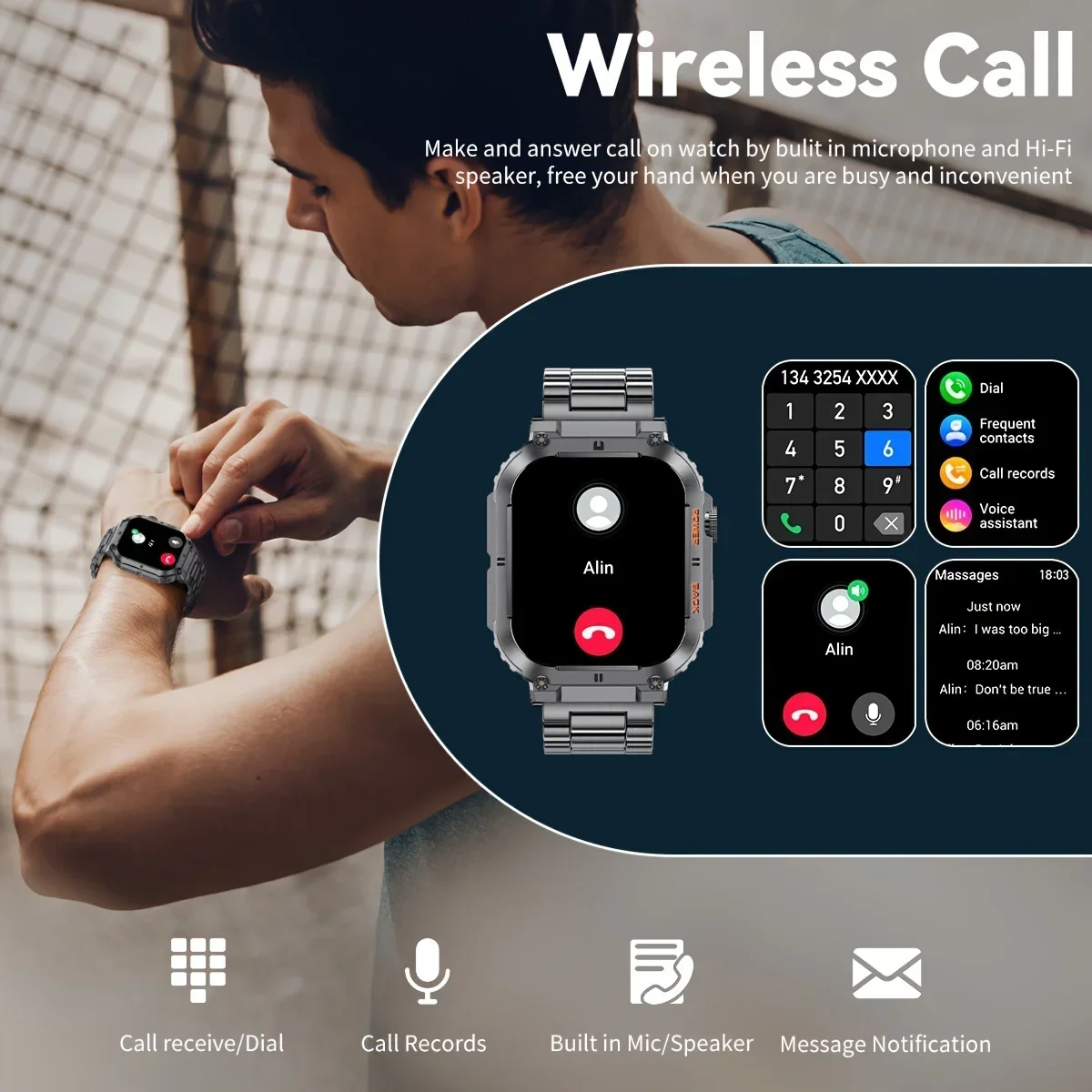2024 New Outdoor Smart Watch Men 1.96" Screen IP68 Waterproof Watches Bluetooth Call Smartwatch Multiple Sports For Android IOS 3