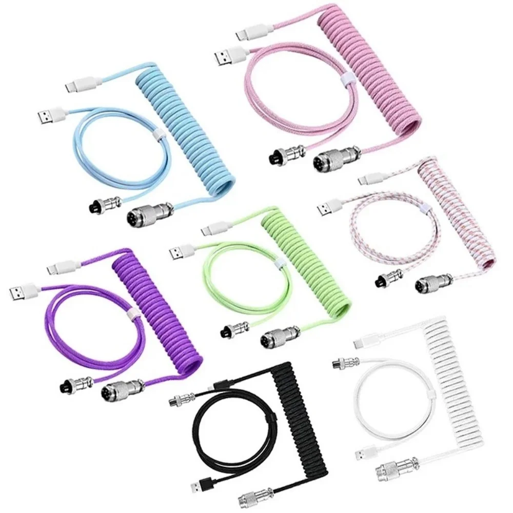 7 Colors USB Type C Mechanical Keyboard Coiled Cable USB Mechanical Keyboard Aviator Desktop PC Computer Aviation Connector Cord