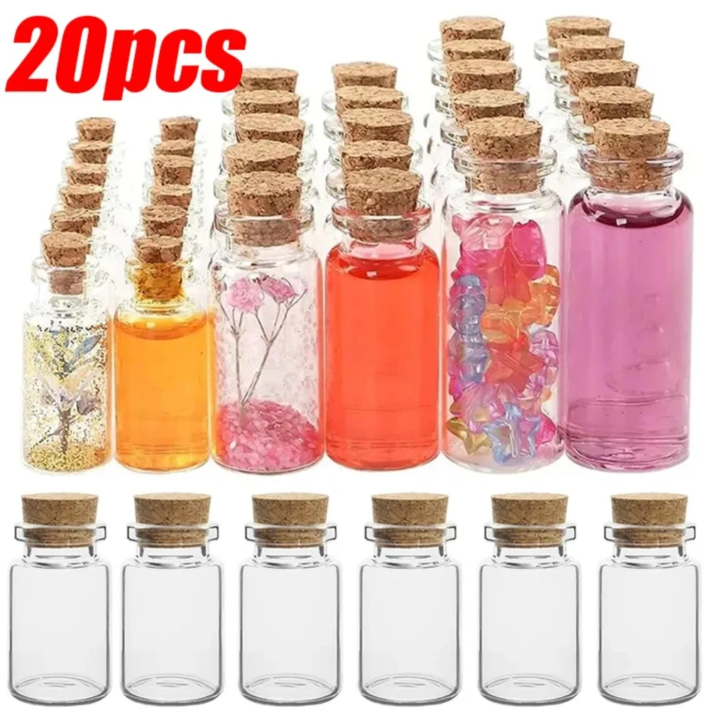 20/10Pc Mini Cork Stopper Glass Bottles DIY Birthday Gift Transparent Empty Message Wishing Bottle Christmas Wedding Party Decor Glass Bottles Mini Glass Bottles