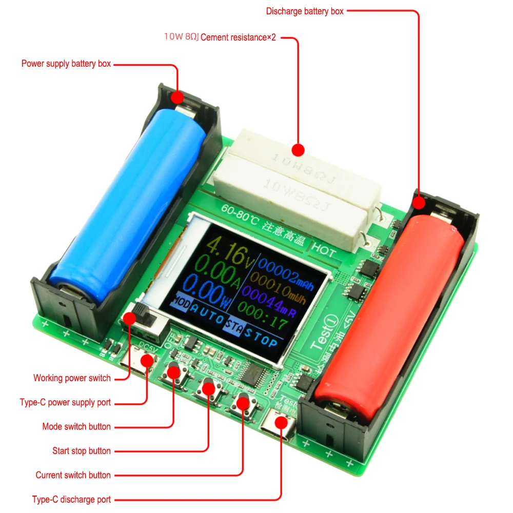 SAMIROB 18650 Typ-C LCD-Display, Batteriekapazitätstester, MAh MWh Lithiumbatterie, digitales Batterieleistungsdetektormodul – Detail 13