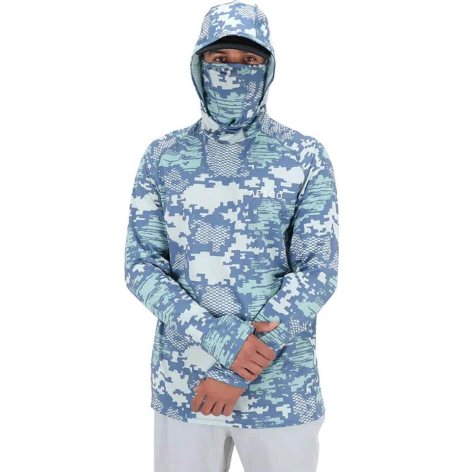 Chemise APTRO UPF 50 Manches Longues + Sweat à Capuche - Homme 2XL - Bleu - Idéal Pêche Sport
