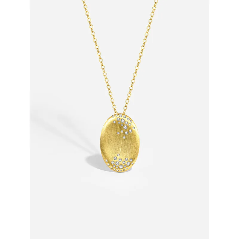 Oro sólido auténtico Original, 14,8x22mm, 18K Colgante de Plata de Ley 925 con forma de moneda ovalada, de primera ley Collar de plata, Circonia cúbica, zirconia, circonita, zirconita, C-A3037