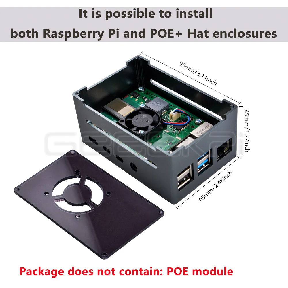 Geeekpi-raspberry pi 4b Case Suporta Chapéu Poe Ventilador 5v - Imagem 6