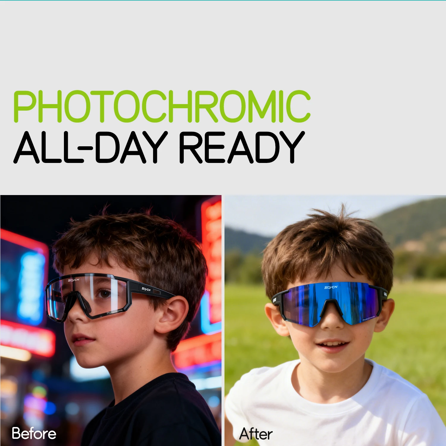 SCVCN Children's Polarized Photochromic Cycling Sunglasses Outdoor Running Glasses Boy Girl 6-14 Years Glasses Kids UV400