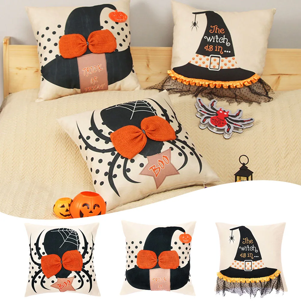 

2pcs Halloween Cushion Cover Pillowcases Halloween Decorations Simulation Applique Throw Pillow Covers Car Home Pillows Decor