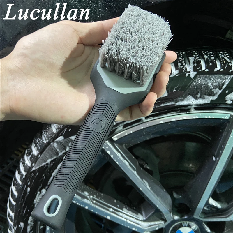 Lucullan Rubber Handle Never Scratch Car Wheels Detailing Brushes Medium Stiff Synthetic Bristles Tire Scrub Cleaner