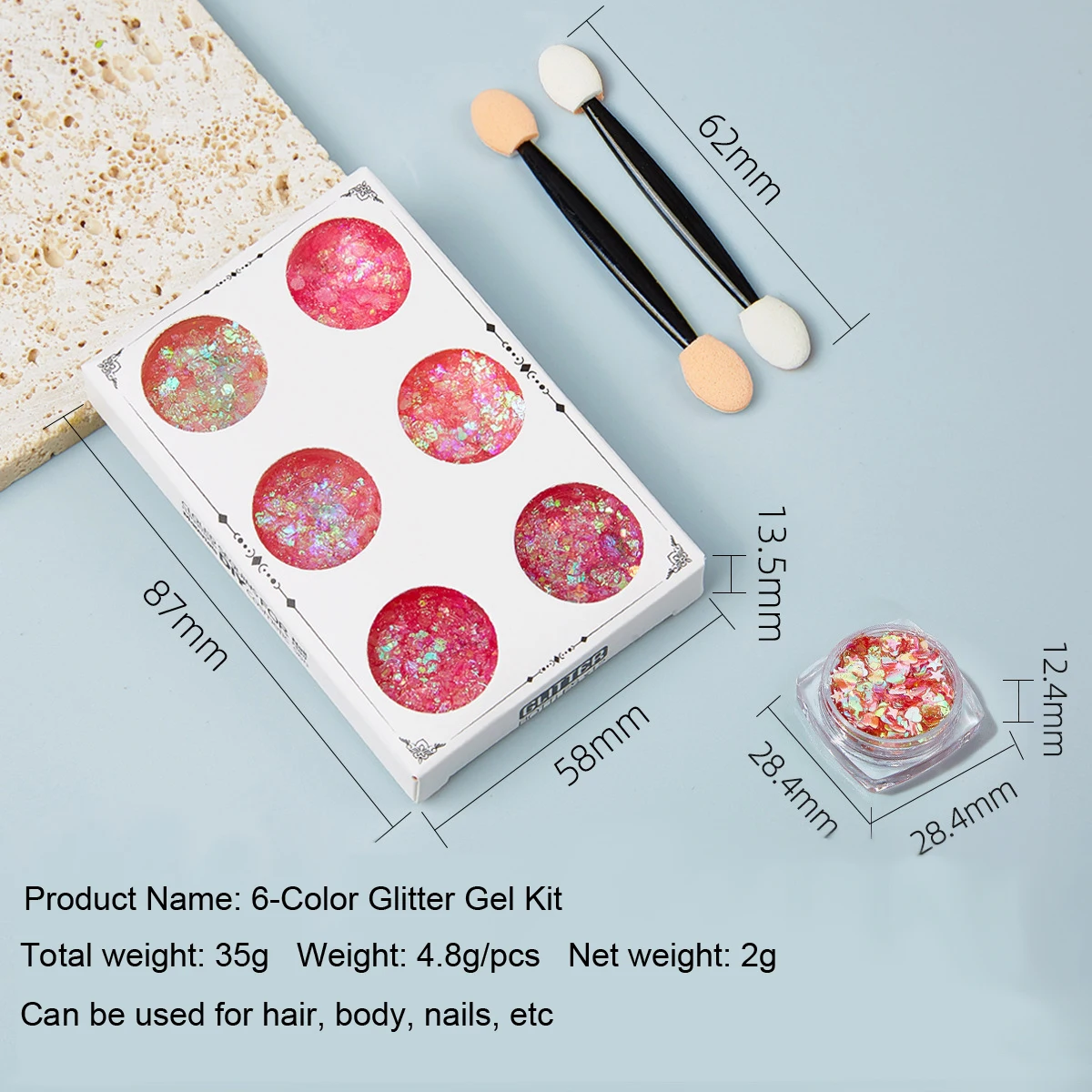 6 Color Cosmetic Grade Body Art Holographic Chunky Glitter gel for Face Body Eyes and Hair Decoration Makeup Glitter 3