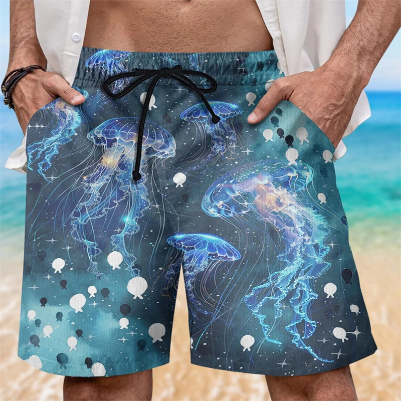 Ocean Jellyfish Graphic Short Pants For Men Clothes Casual Hawaiian Male Beach Shorts Jelly Fish Sea Trunks Animal Boy Trousers 2